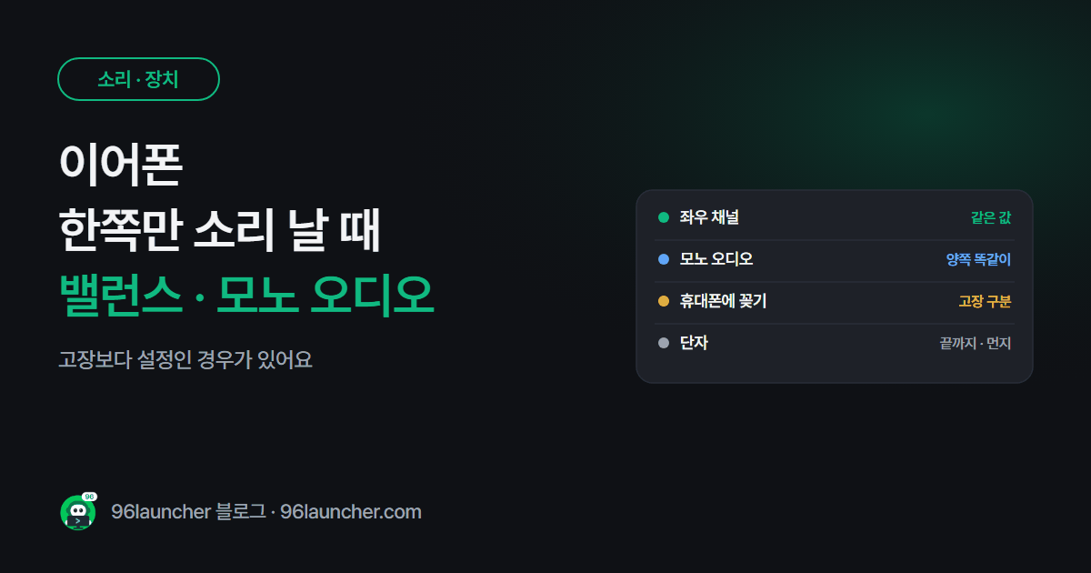 이어폰 한쪽만 소리 날 때: 좌우 밸런스 · 모노 오디오 설정