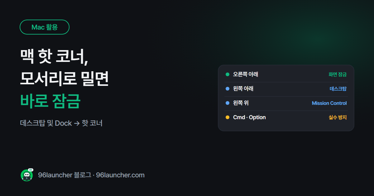 맥 핫 코너 설정: 마우스를 모서리로 밀면 바로 잠금 · 바탕화면