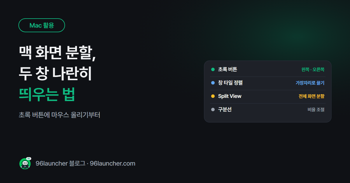 맥 화면 분할 하는 법: Split View · 창 타일 정렬로 두 창 나란히