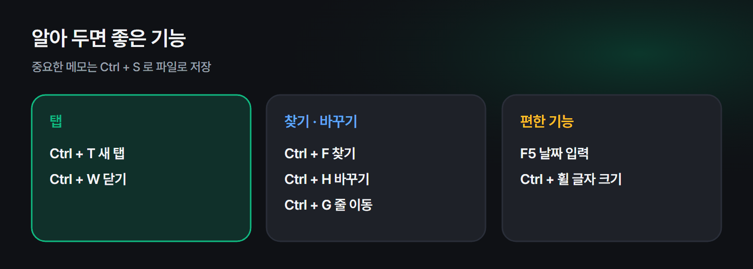 메모장에서 알아 두면 좋은 기능