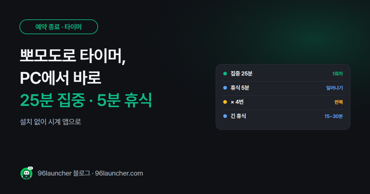 뽀모도로 타이머 PC에서 쓰는 법: 25분 집중 · 5분 휴식 (설치 없이)